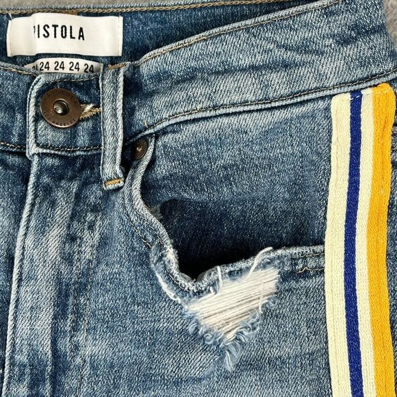 Pistola Monroe Straight Leg Cropped Cigarette Jeans Side Stripe Medium Wash - Picture 5 of 12